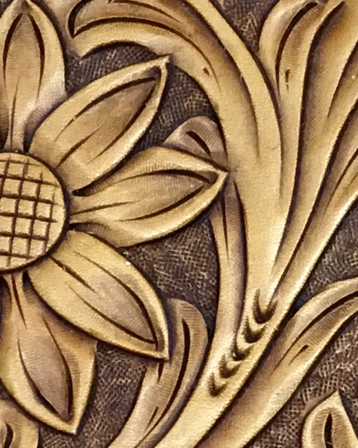 A tooled-leather detail