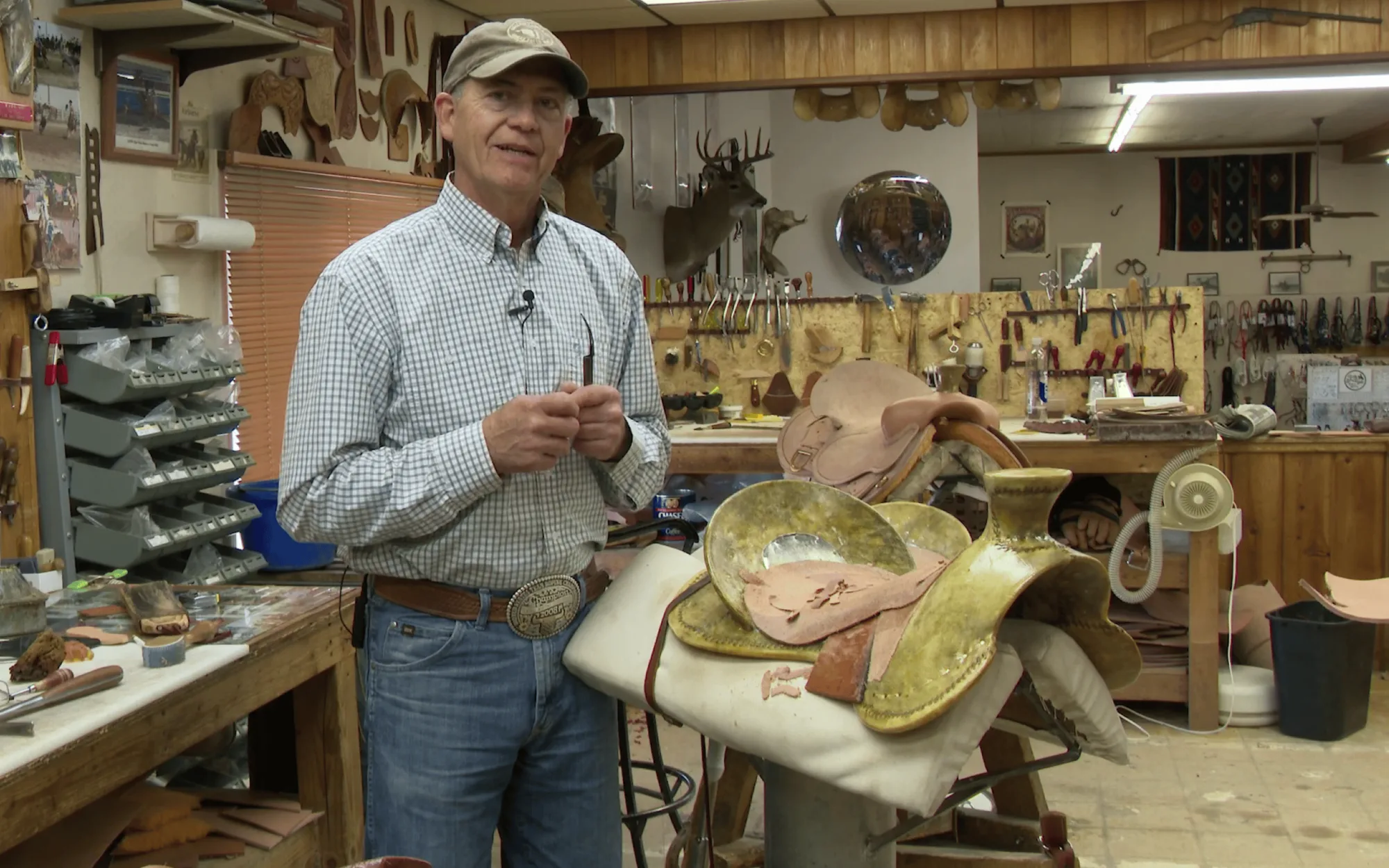 Jeff Gollehon in his saddlery