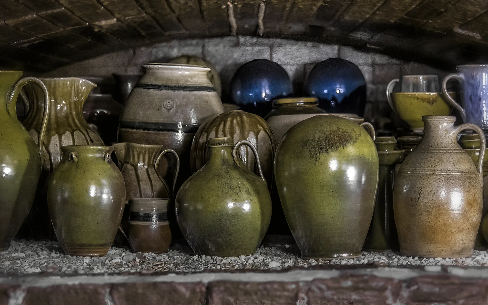 Glazed jugs from the kiln