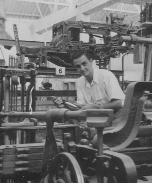 An archival photo of a pleating machine