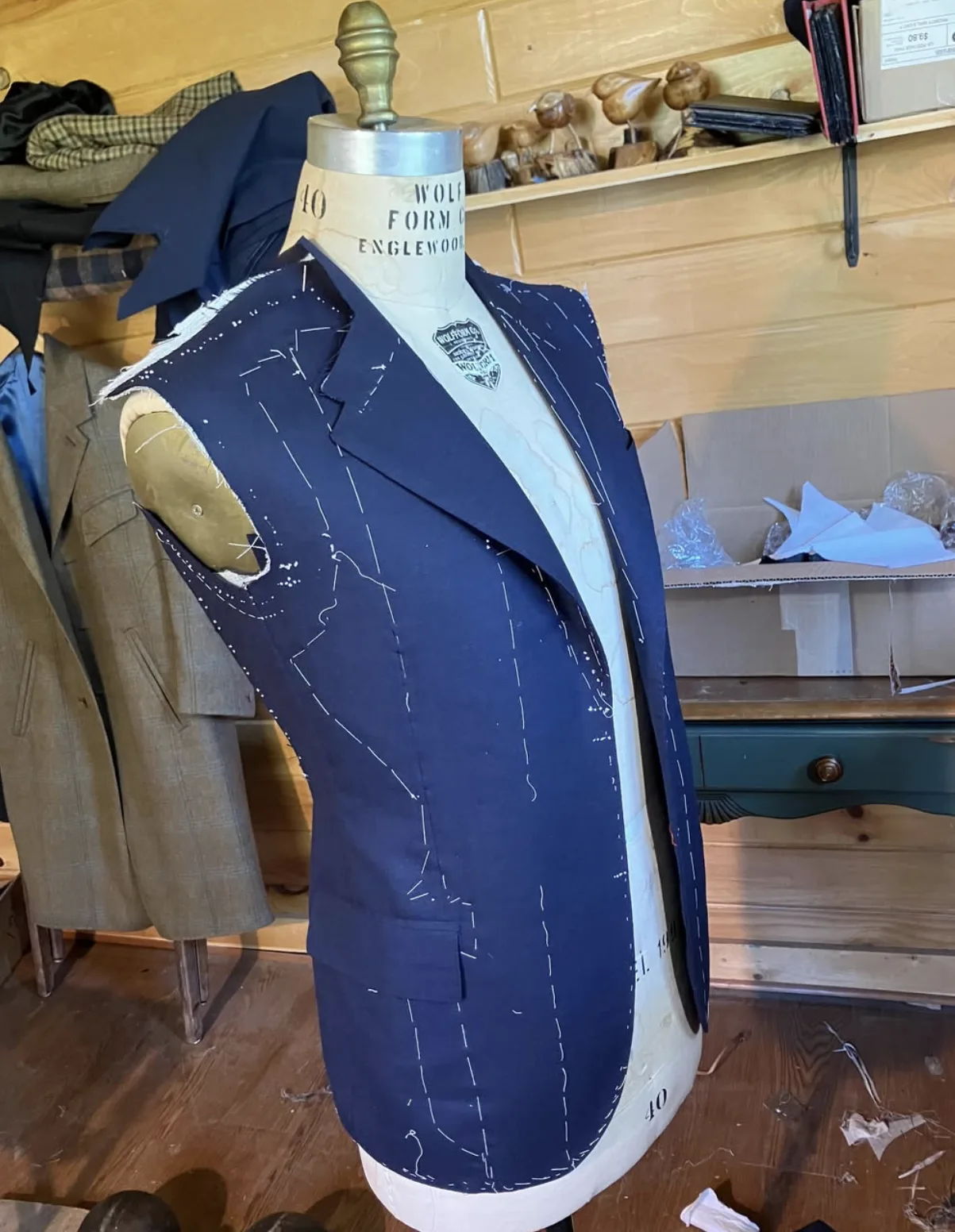 A basted jacket in progress